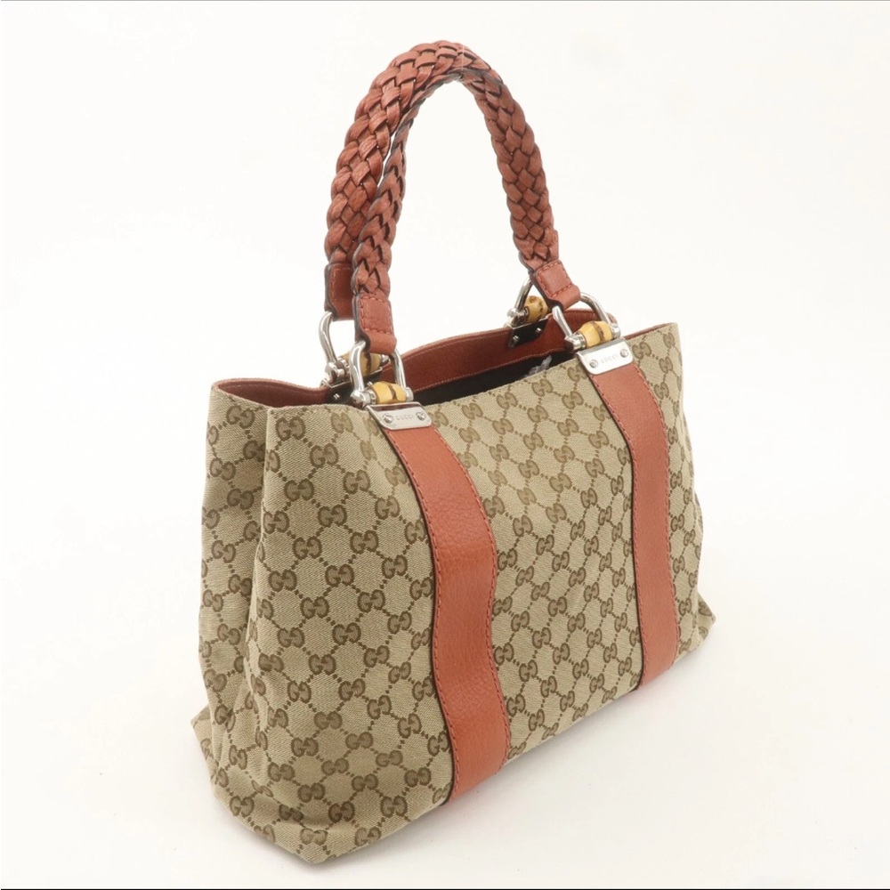 Gucci bamboo Beige and Tan Tote Bag 11”x15”x5” drop 9 1/2” - Picture 4 of 15